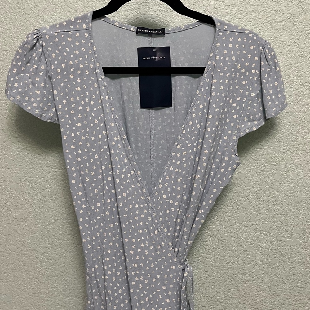 Brandy Melville Light Blue Floral Wrap Dress NWT